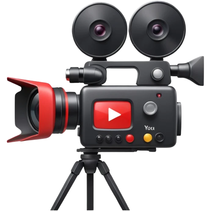 video camera with red play button and studio lights, energetic and modern, YouTube production emoji