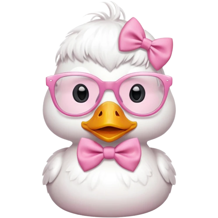 white duck with pink glasses and a pink bow emoji