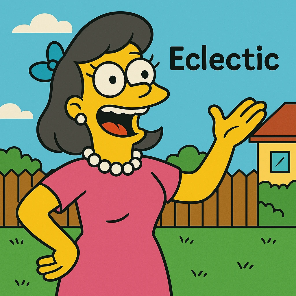 Eclectic – choosing from many different styles or ideas.
She has an eclectic taste in music, from jazz to rock. emoji