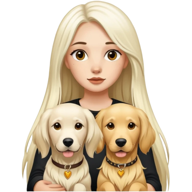 girl with long white  straight hair and tattoos and two Golden Retriever emoji