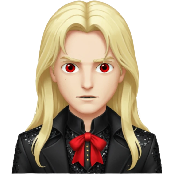 Alucard with long blonde hair, black sequin outfit emoji