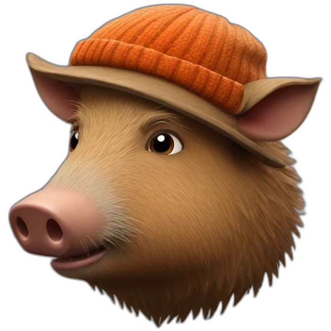 fullface wild brown boar tired of life with stubble with a winter hat emoji