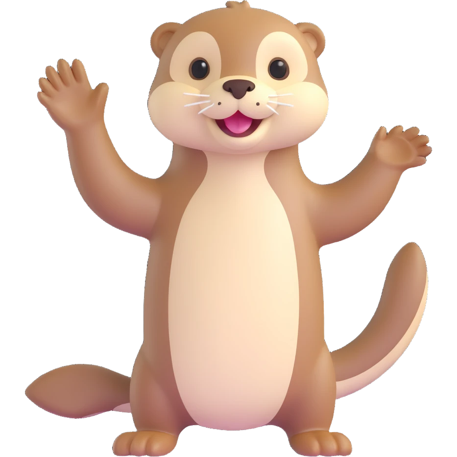 cream color otter, waving, friendly expression emoji
