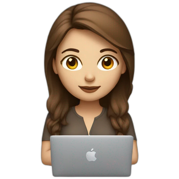 Beautiful programmer girl with brown hair working with MacBook emoji
