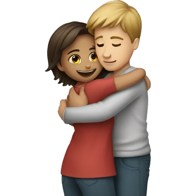 A boy hugging a girl emoji