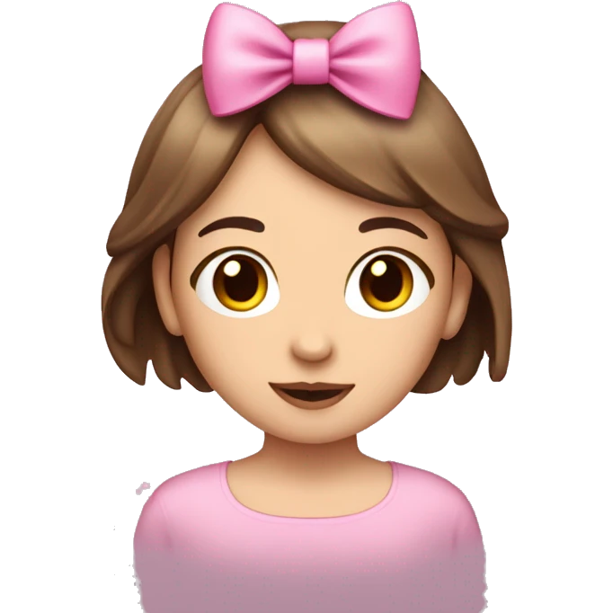 A cute young woman with straight brown hair and many small pink bows and sparkles around her emoji