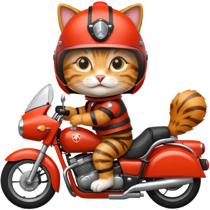 Cat on red and black motorcycle with helmet emoji