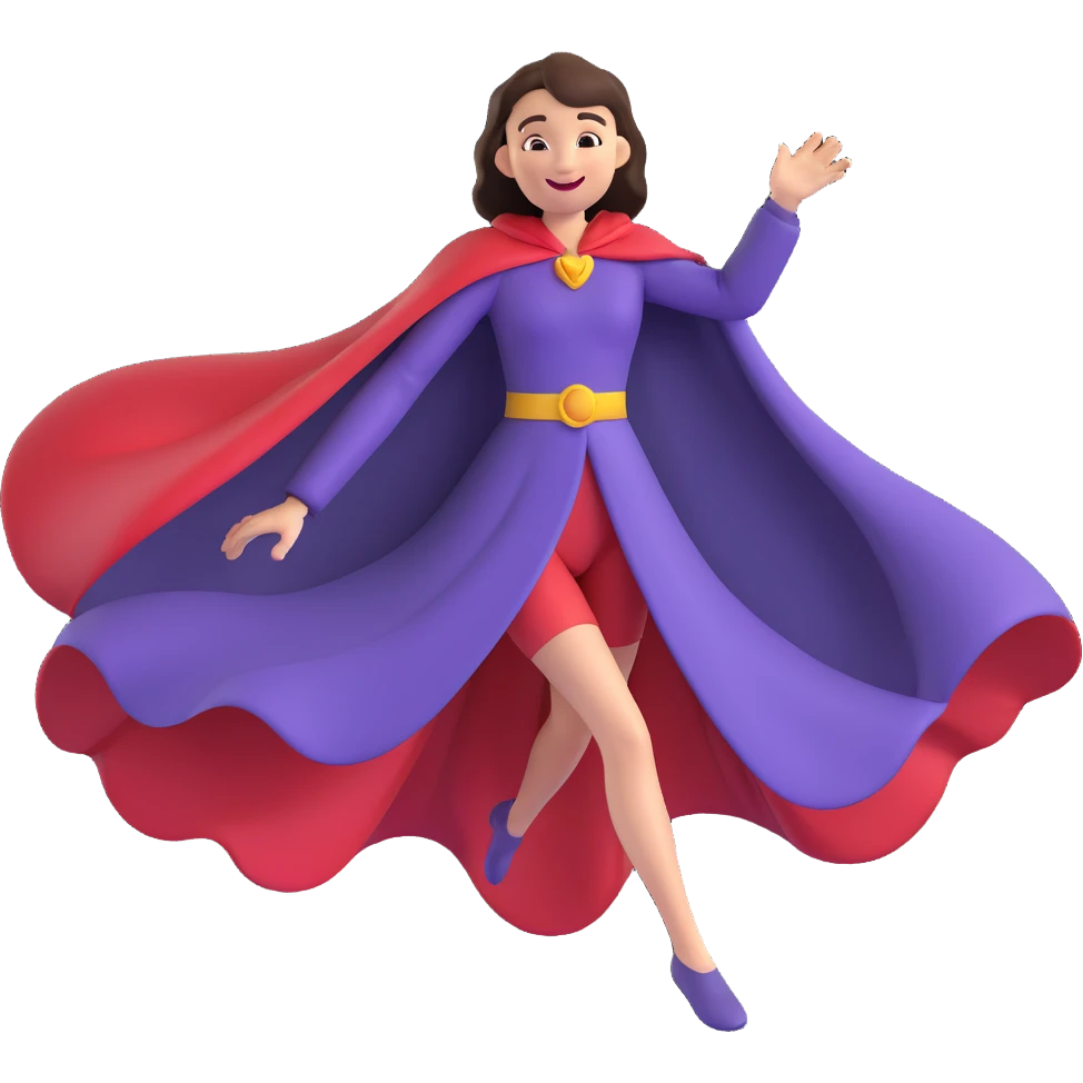 super mom, flying, cape flowing, smiling emoji