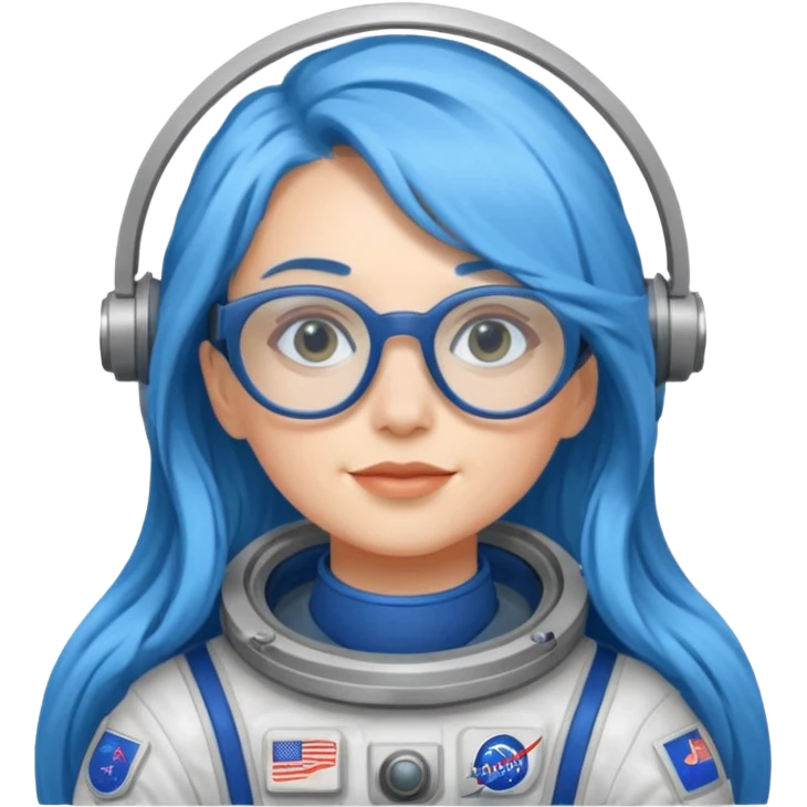 Female astronaut with long blue hair, wear glasses emoji