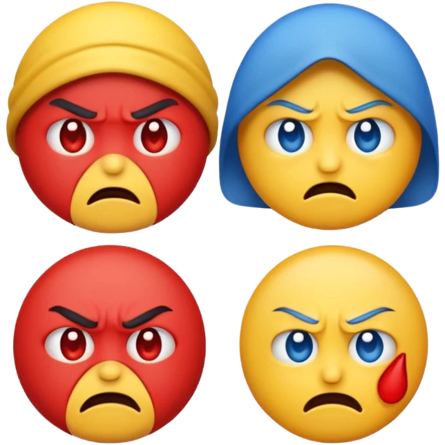 An angry emoji + sad emoji + silly emoji emoji