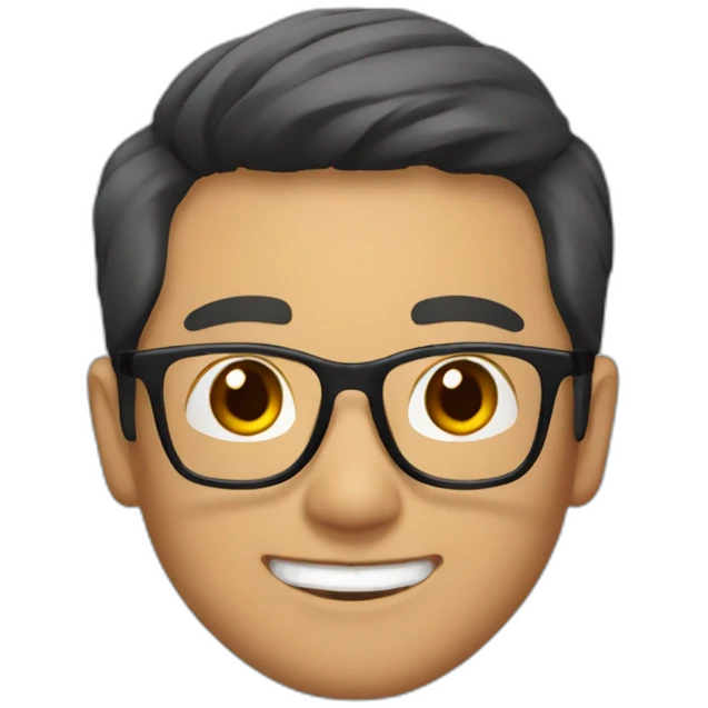 asian man, short hair, black frame glasses, smile  emoji