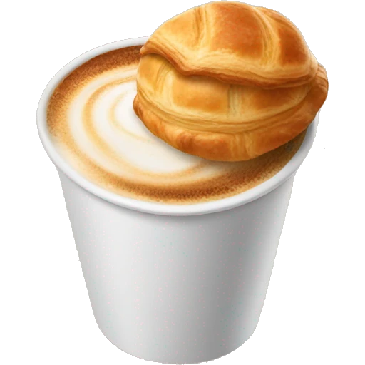 Disposable cup with cappuccino and croissant emoji