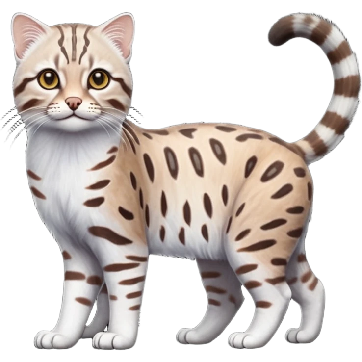 Realistic albino albinism colorful shiny glossy smooth whitish pastel dusky dark gloomy wild natural elegant lifelike Pallas-cat-ocicat-ocelot-Rusty-spotted-cat-fusion-hybrid-animal-creature, full body, hyper-realism emoji