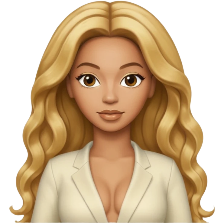 Beyonce with long golden blonde hair, ivory outfit emoji