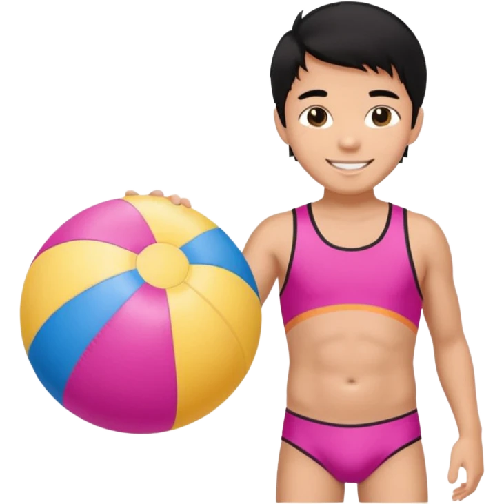 Hawaiian boy with black hair with pink highlights and a swimsuit, with beach ball emoji