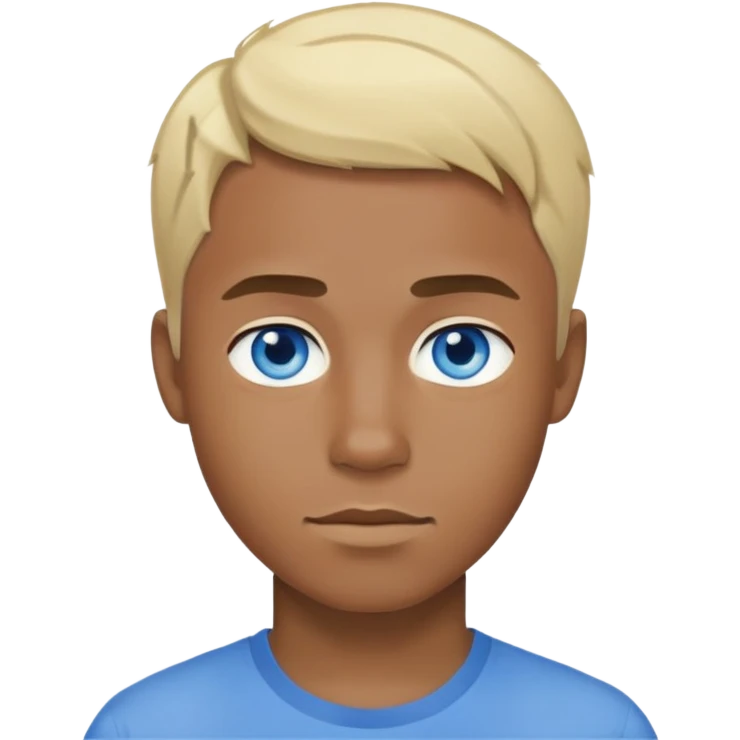 male, darker skinned blue eyes, short blonde hair, blue shirt emoji