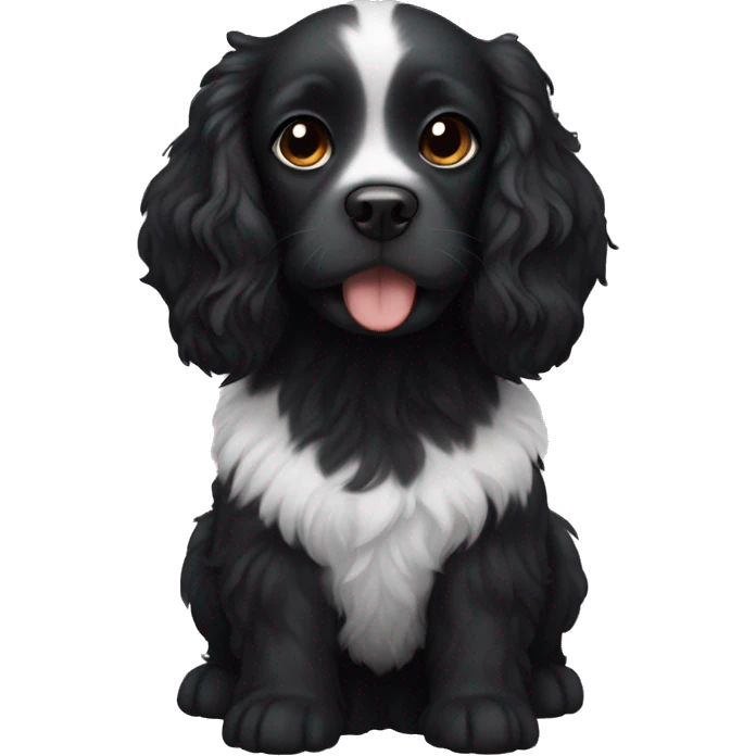 Small completely black spaniel with black fur on his whole face and white fur only on his chest emoji