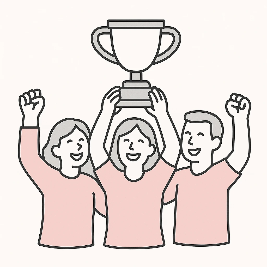 team celebrating with trophy emoji