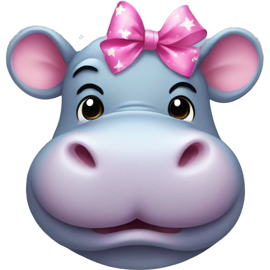 Hippo with little pink bow and sparkling stars make it look cute and inspired by moo deng  emoji