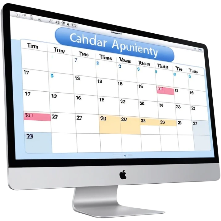 iMac screen showing day view calendar with time slots and booked appointments emoji