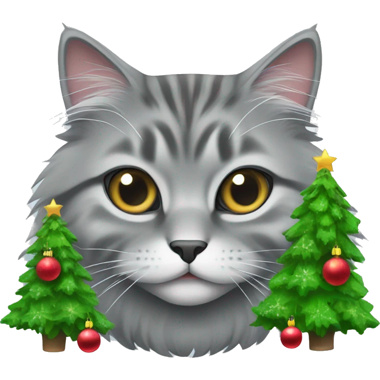 Gray Siberian cat and a Christmas tree  emoji
