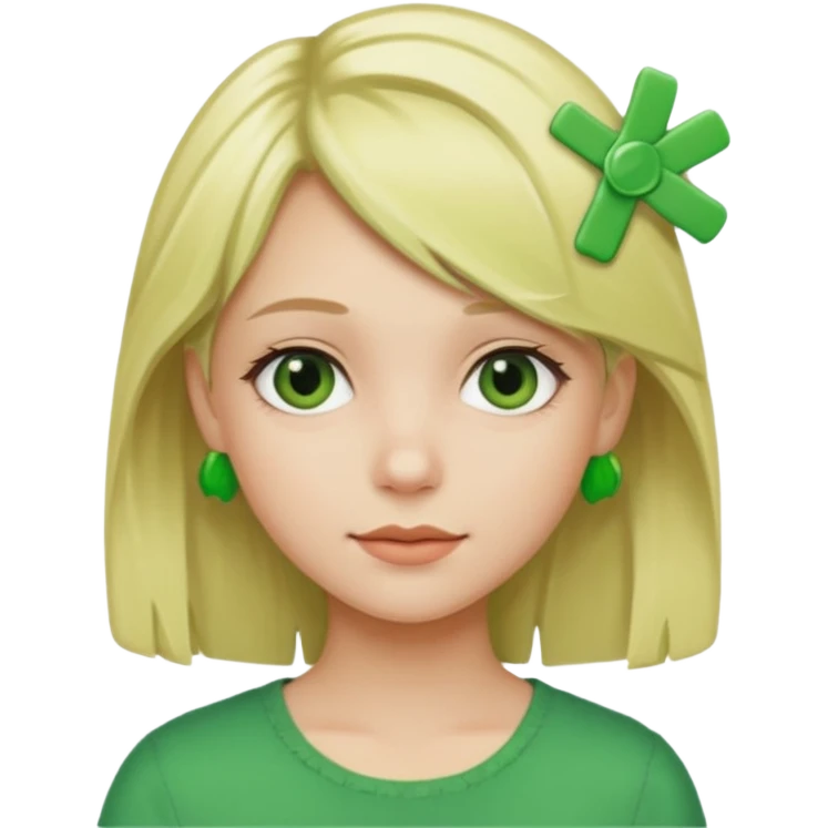 blonde girl with green color hairclip emoji
