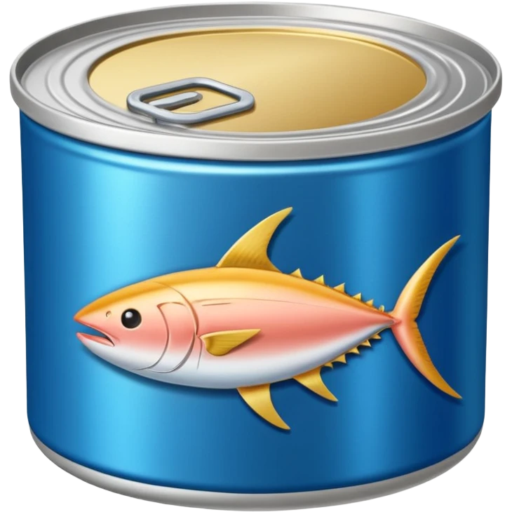tuna can, round, metallic, closed or opened, tuna inside fibrous and shiny, blank label, 3D clean style, transparent background, optimized for emoji size emoji
