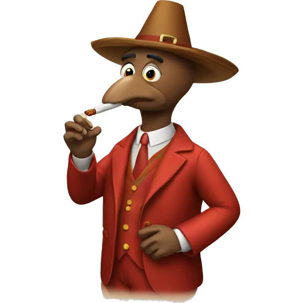 Man in turkey suit smoking a turkey emoji