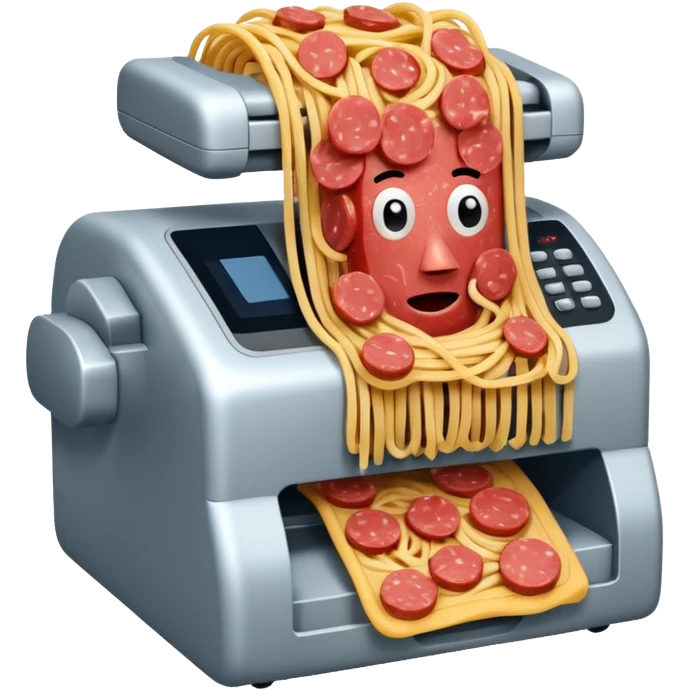fax machine made of spam meat with spaghetti coming out emoji