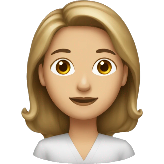 profesora con pelo castaño, largo claro y liso saludando emoji