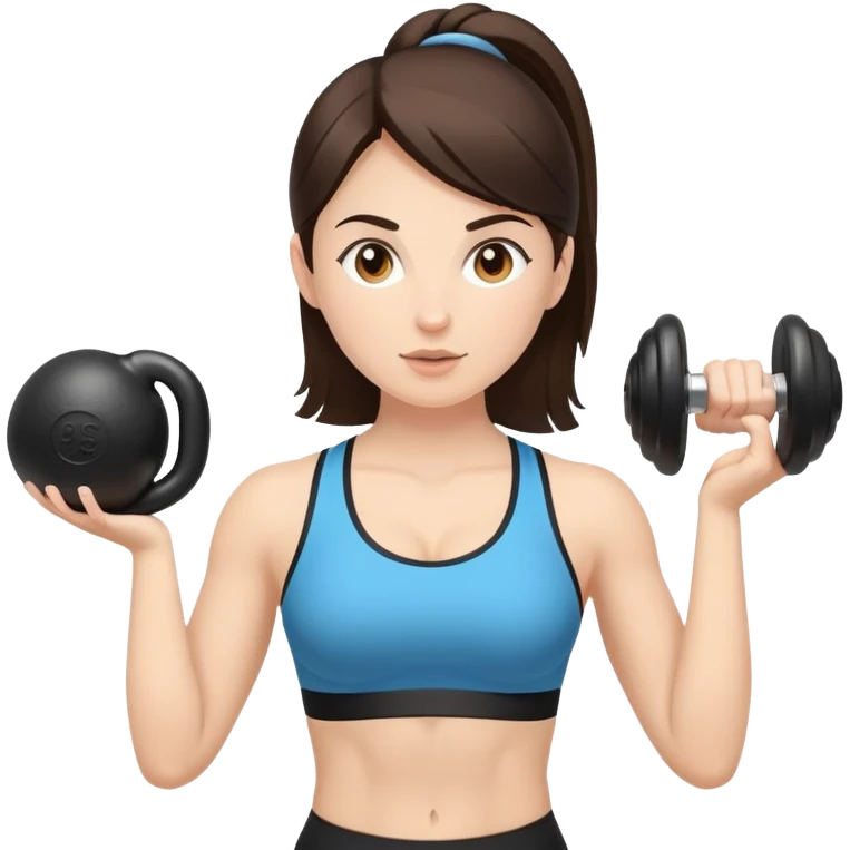 Девушка-брюнетка тренируется с гирей emoji