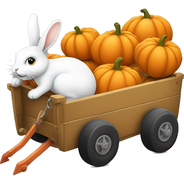 A little cart filled with pumpkins being pulled by a rabbit emoji