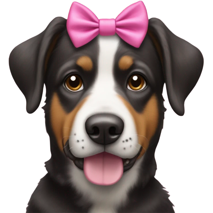 Bernie’s Mountain dog with pink bows in her ears  emoji