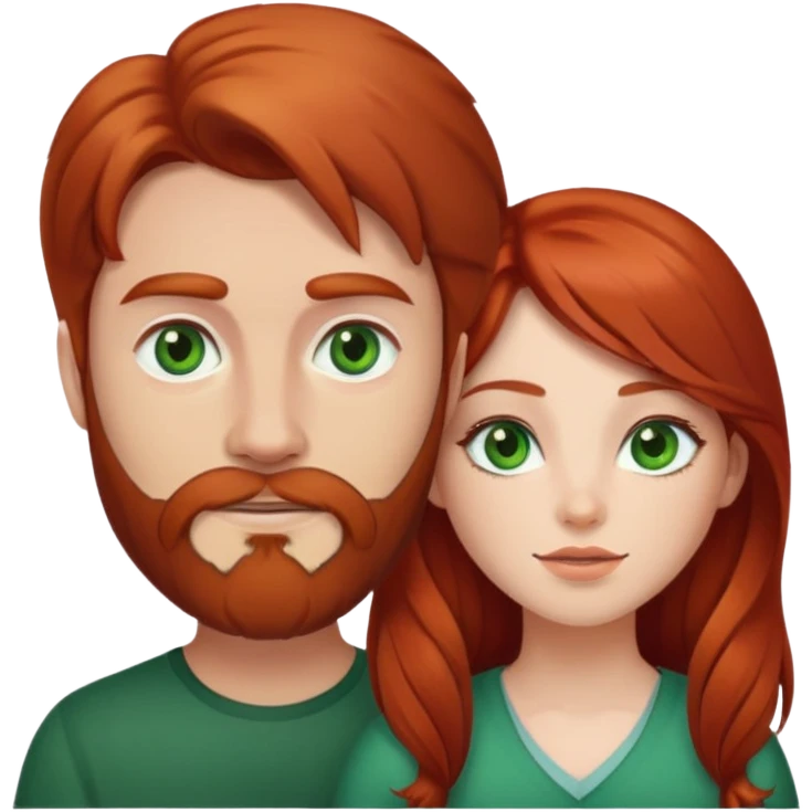 Red head girl whit long brow haired and bearded man with green eyes  emoji