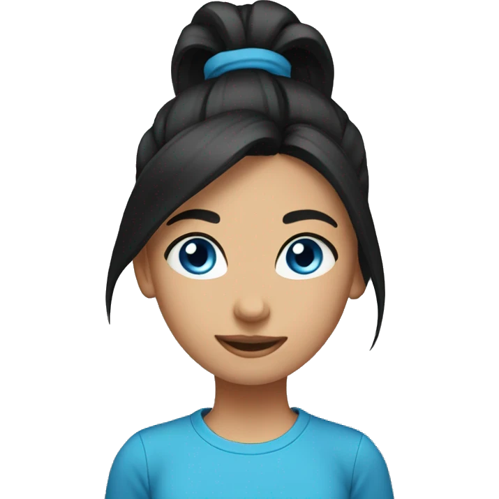 girl with black hair in a ponytail t shirt blue eyes emoji