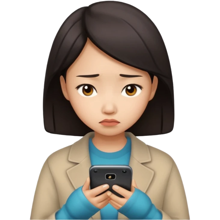 핸드폰을 보는 실망한 동양인여자 emoji