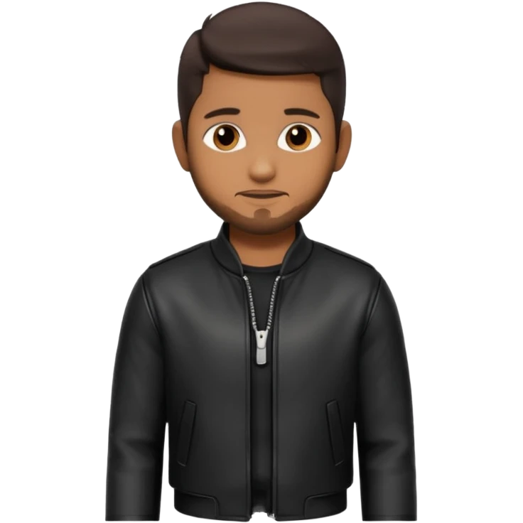 Usher with dark brown hair, black leather outfit emoji