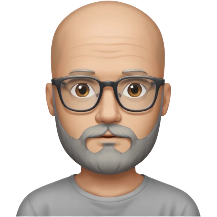 Bald man with salt and pepper beard and rectangle glasses and shoulder tattoos  emoji