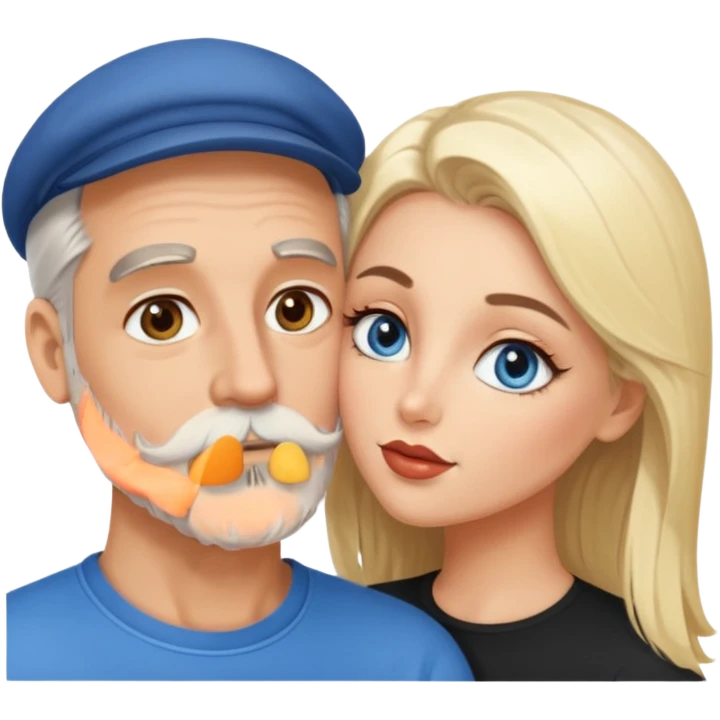 Man with hazel eyes and gray beard smooching sexy  blonde blue-eyed  woman emoji