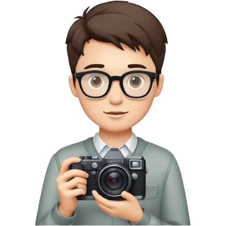 A handsome boy wearing glasses and holding a camera emoji