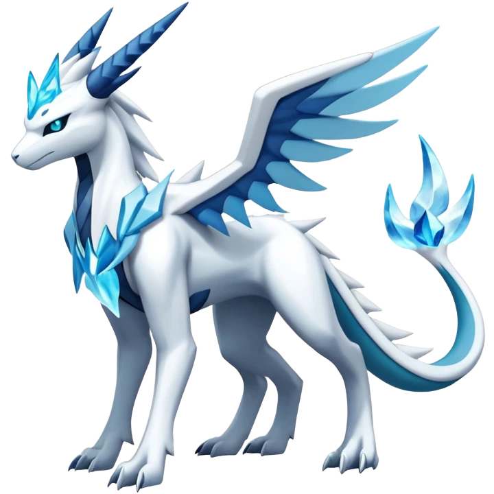 Modern Kyurem-reshiram-Glaceon-dialga-suicune-hybrid, full body emoji