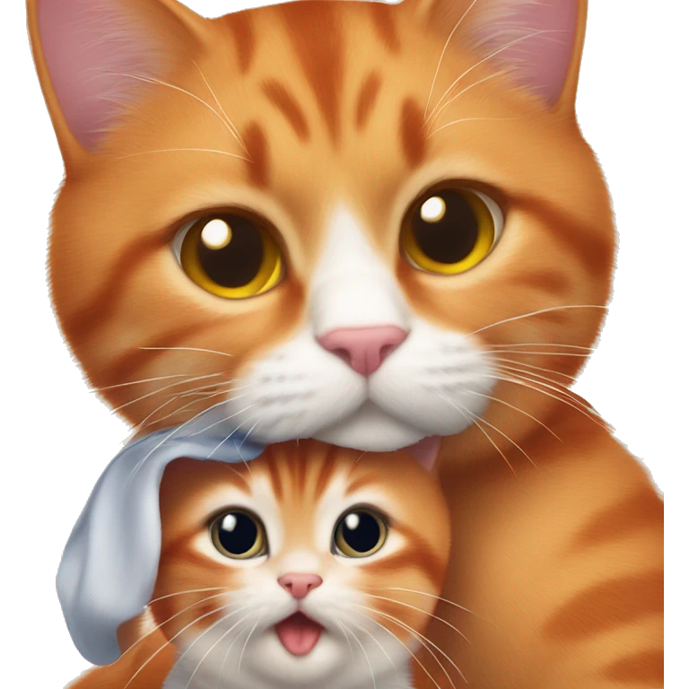 A big red cat kisses a small tricolor kitty emoji