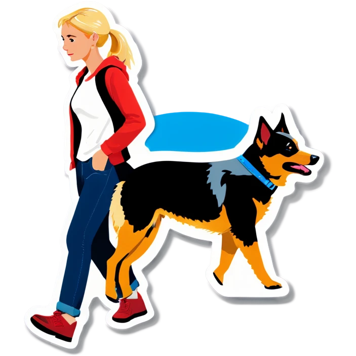 Blonde girl walking a blue heeler emoji