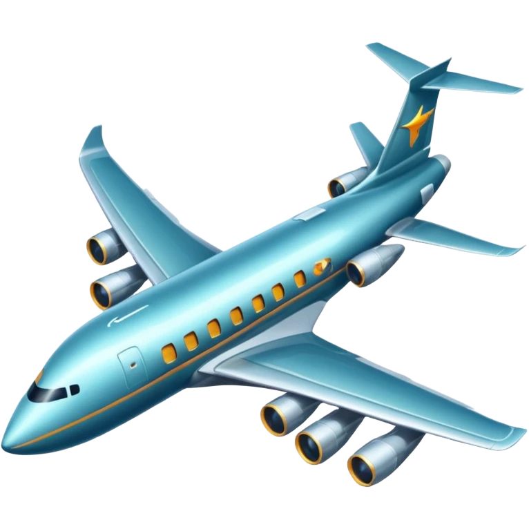 A wide-body aircraft with tall tail fins and glowing cabin windows cruising at high altitude.
 emoji