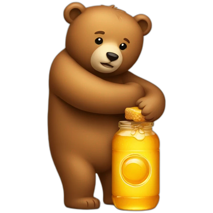 A bear hugs an honey bottle emoji