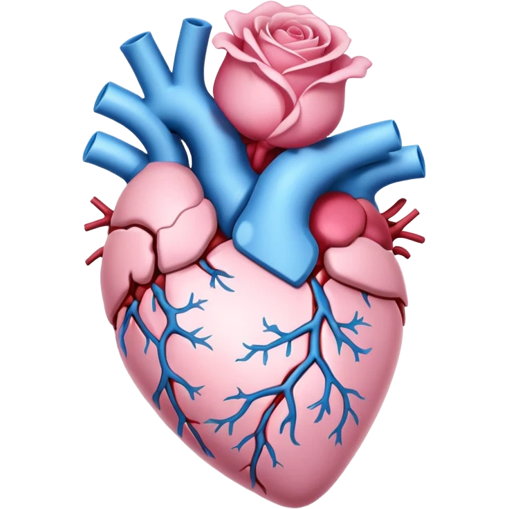 White and sky blue Anatomical heart with light pink rose without leaves  emoji