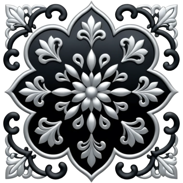 Black and silver filigree, 3D, extremely detailed design emoji