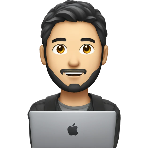 japanese handsome software engineer with macbook with beard emoji