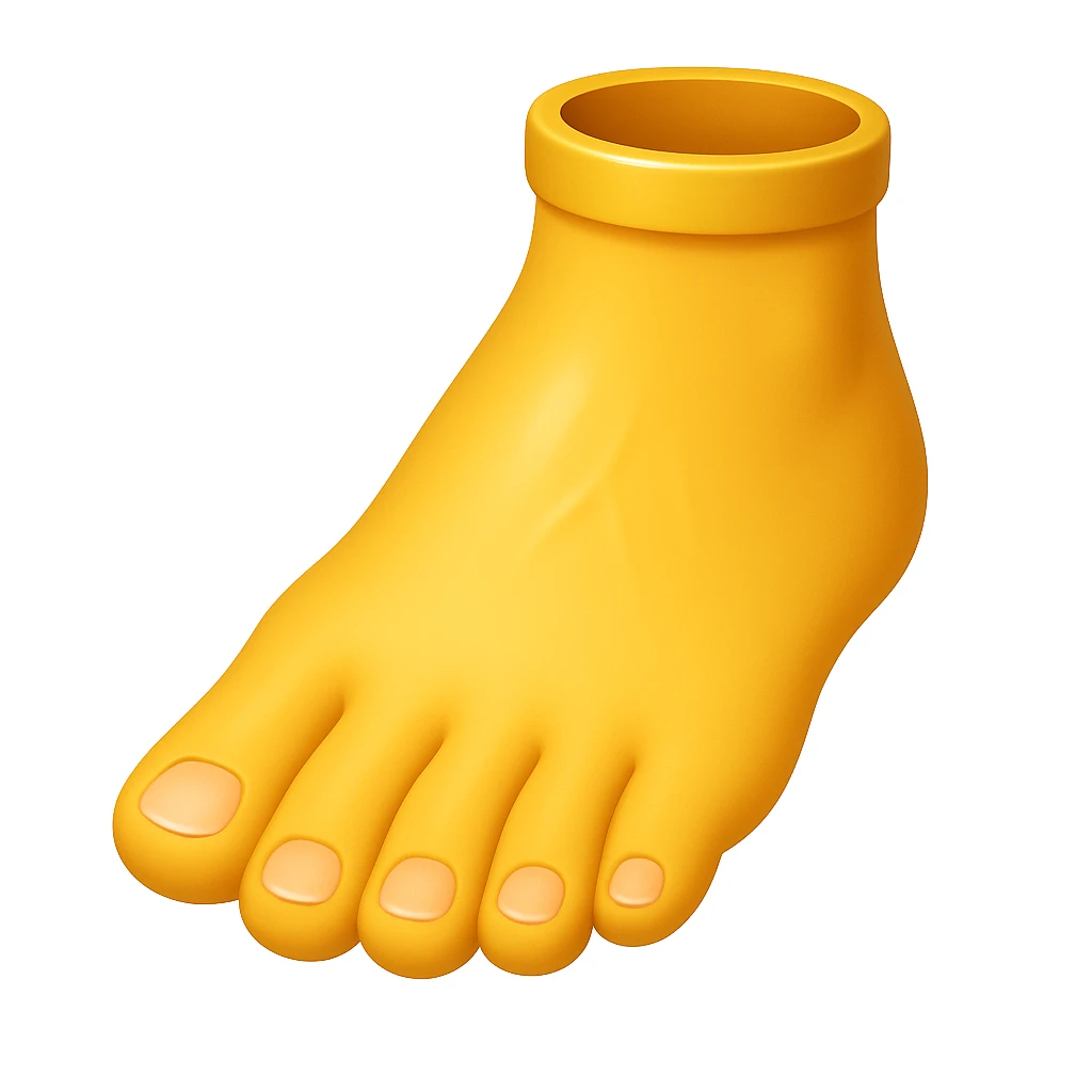 Make the foot emoji closer to the reference image in iOS emoji style. Match the same shape, color, and details with a smooth and shiny classic emoji look. Add a slight blush to the toes. emoji