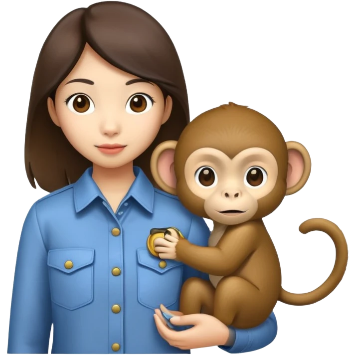 asian girl with a monkey in her pocket emoji